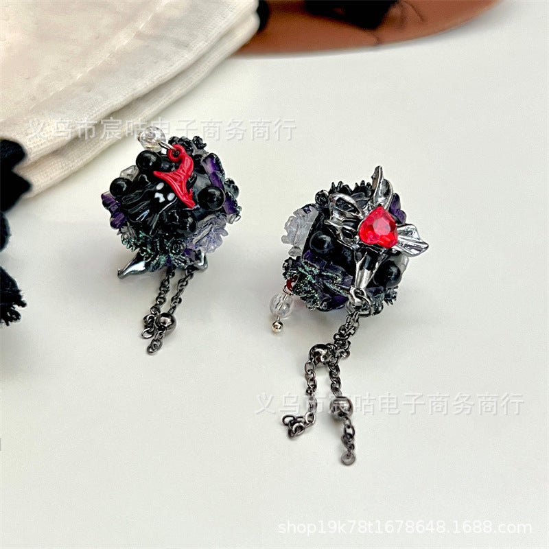 Wholesale Dark Black Butterfly Ghost Tassel Clay Beads Diy Handmade Jewelry Accessories Beads